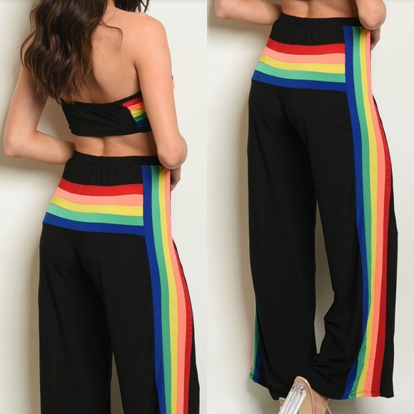 LAST ONE! NWT BLACK RAINBOW TOP & PANTS SET - Picture 6 of 6